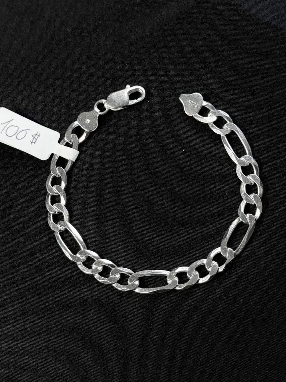 P.Lux Italian Sterling Silver Figaro Link Chain Bracelet 925 Italy 8 Inch 8mm